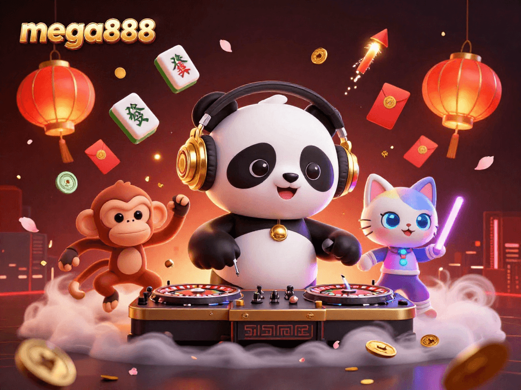 mega888 menawarkan pengalaman permainan yang mendebarkan dengan keseronokan DJ panda dan permainan slot di tengah-tengah.