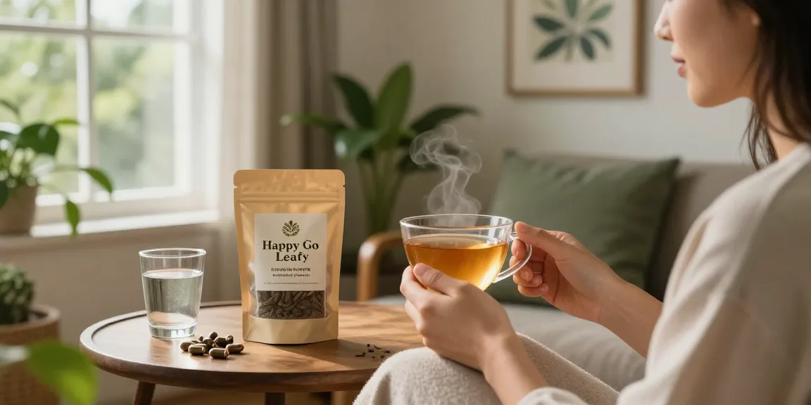 Happy Go Leafy kratom tea experience in a serene home wellness setting.