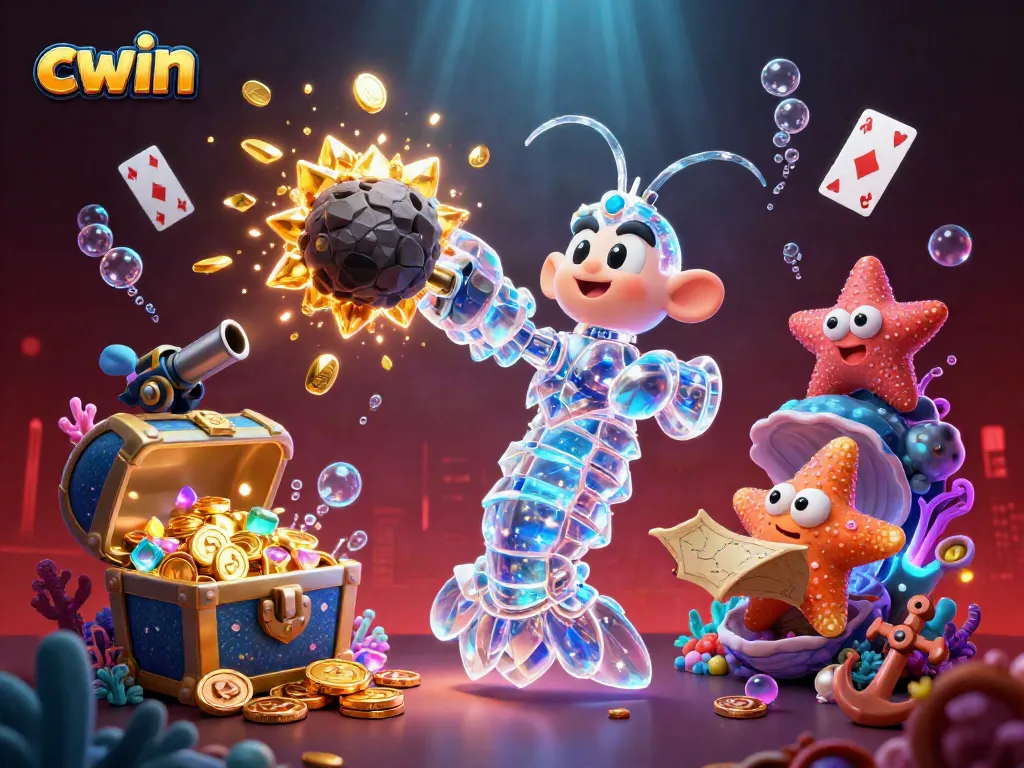 CWIN showcases a stunning 3D illustrative underwater casino scene with galactic characters and treasure