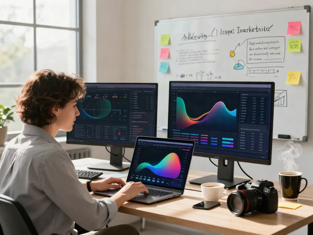 Marketing professional using instant indexing strategies at a modern workspace