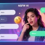 NSFW AI chat interaction featuring a captivating digital character in a vibrant virtual chat room.